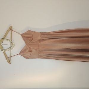 Midi Spghetti strap, satin like dress with shape cup details in bust.